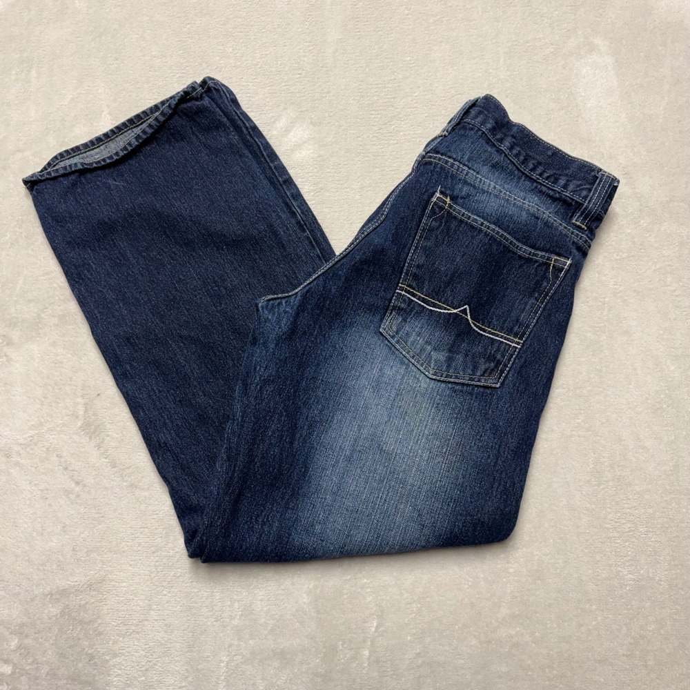 Avirex Mens Relaxed Straight Leg Jeans Dark Wash Denim 32x32 Blue Whiskered